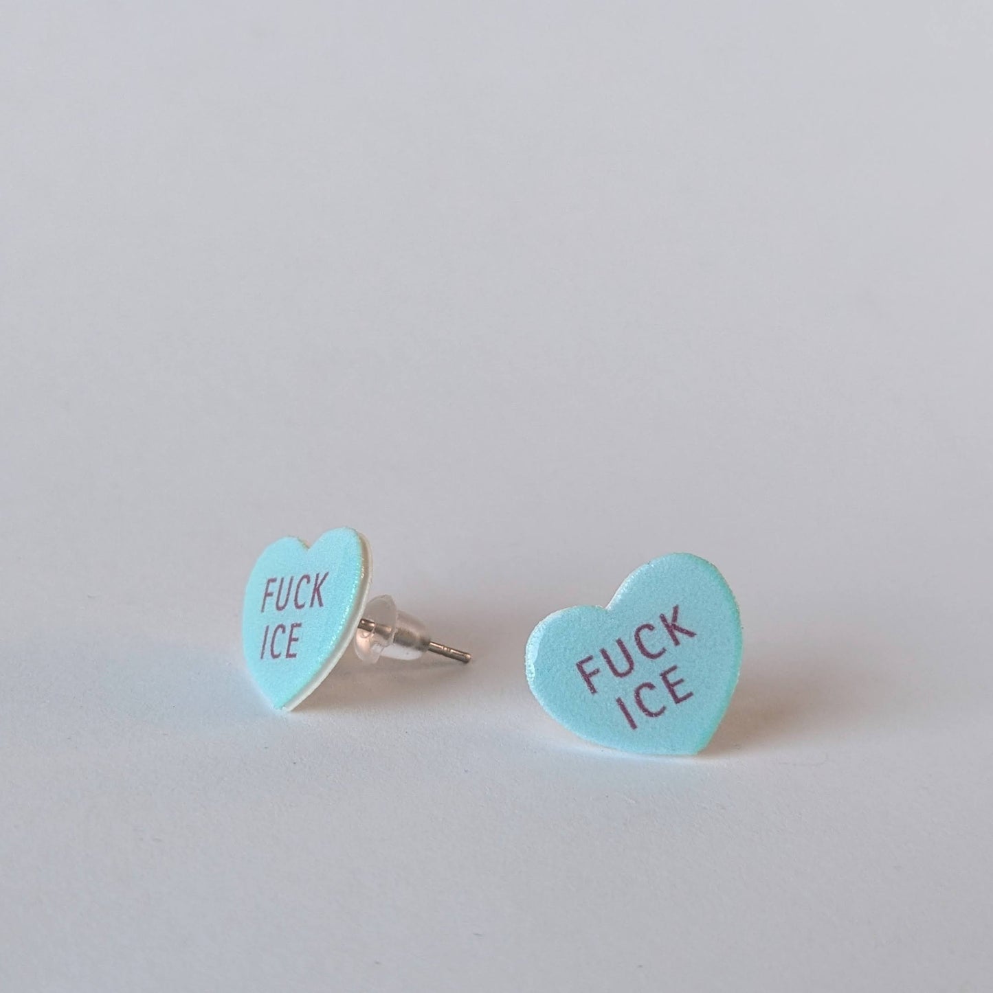 Conversation Heart "FUCK ICE" earrings in orange or blue