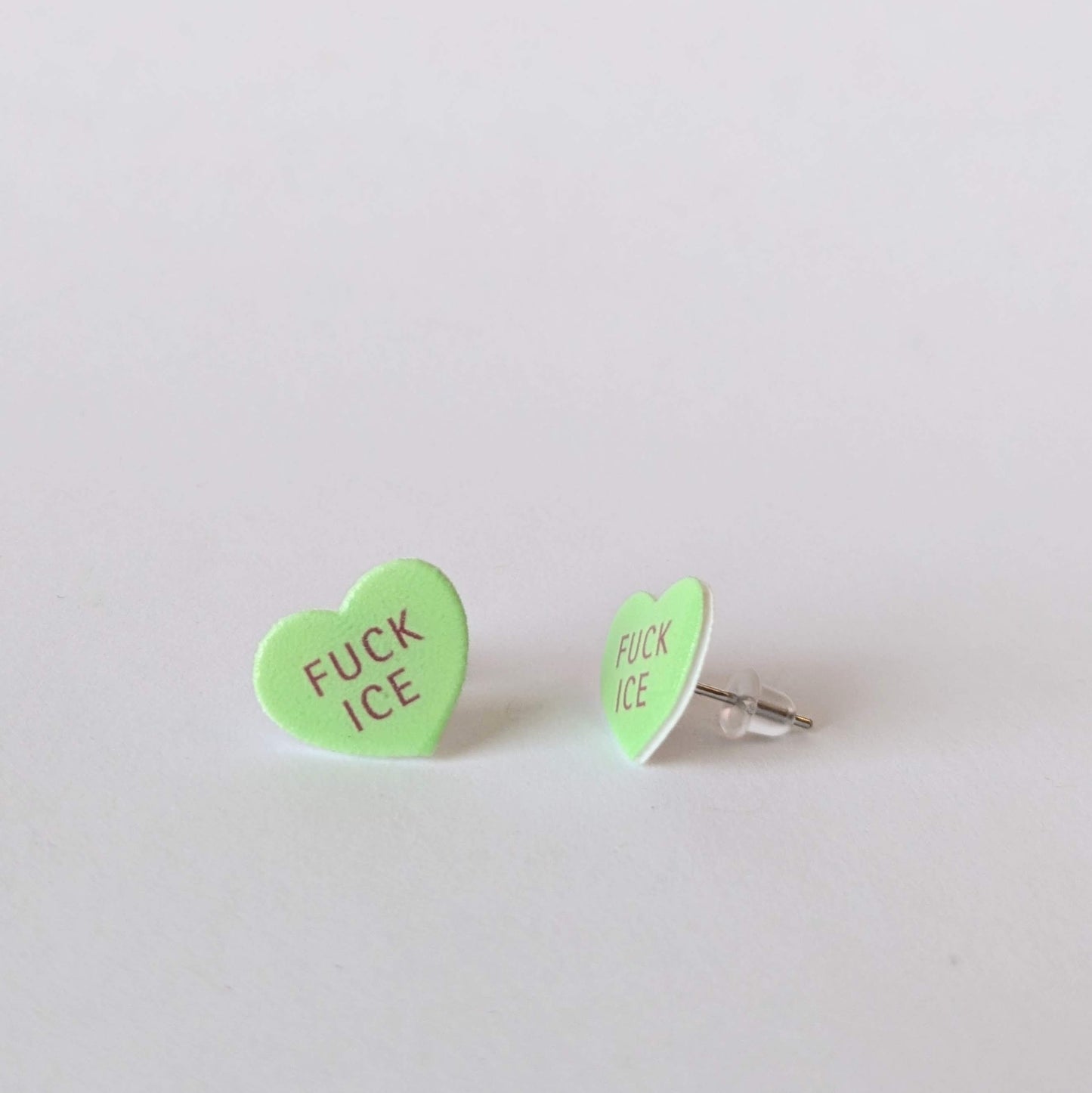 Conversation Heart "FUCK ICE" earrings in yellow or green