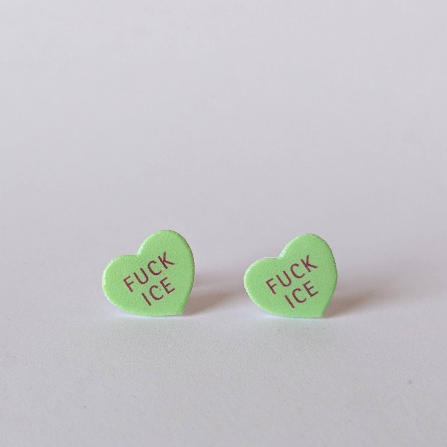 Conversation Heart "FUCK ICE" earrings in yellow or green