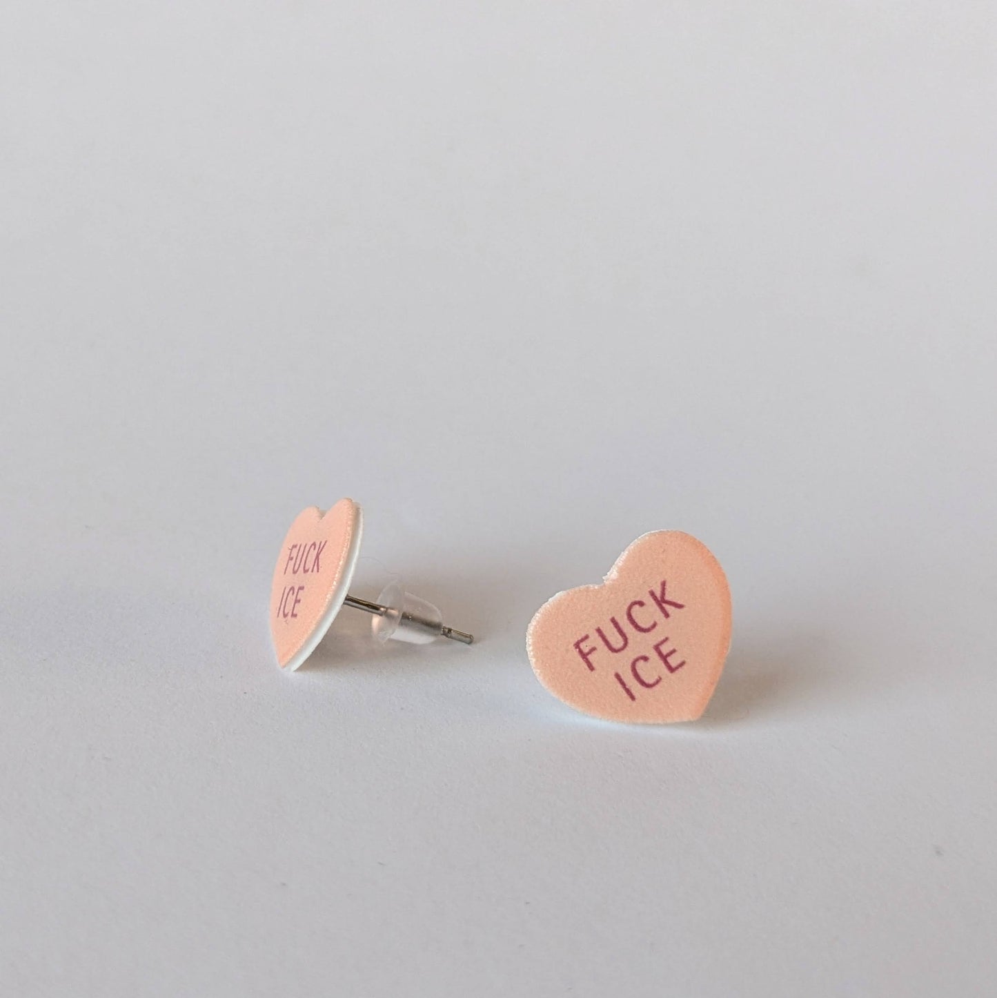 Conversation Heart "FUCK ICE" earrings in orange or blue