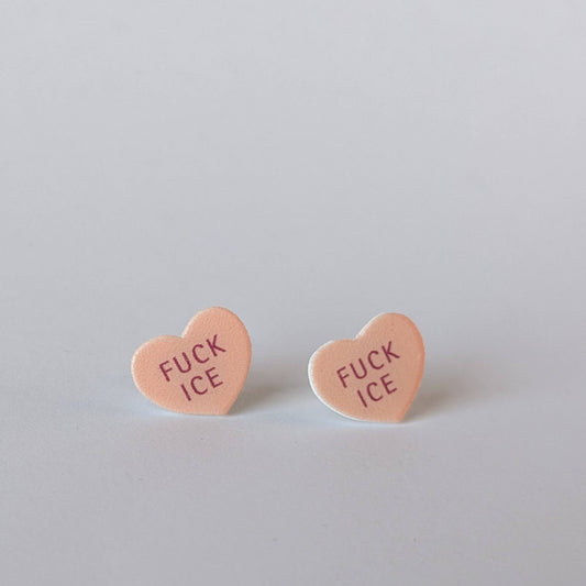 Conversation Heart "FUCK ICE" earrings in orange or blue