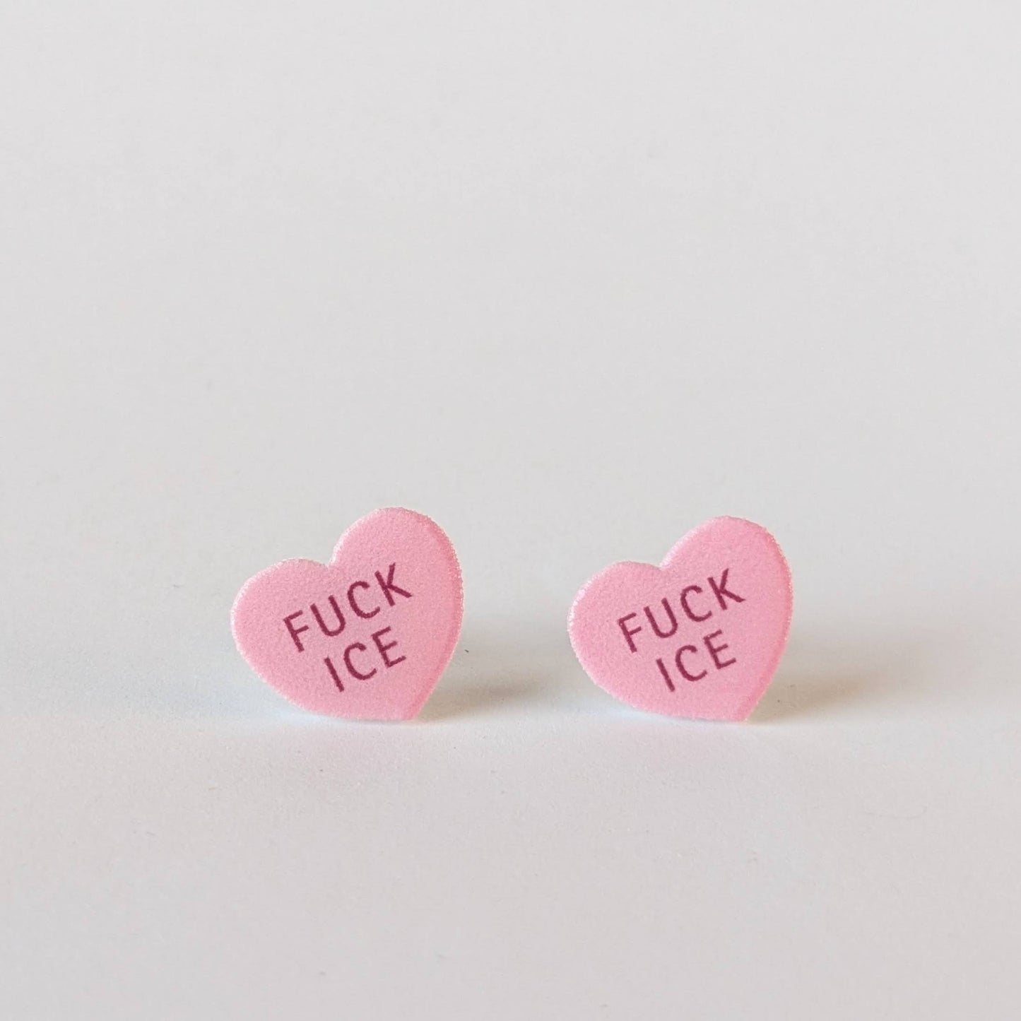 Conversation Heart "FUCK ICE" earrings in pink
